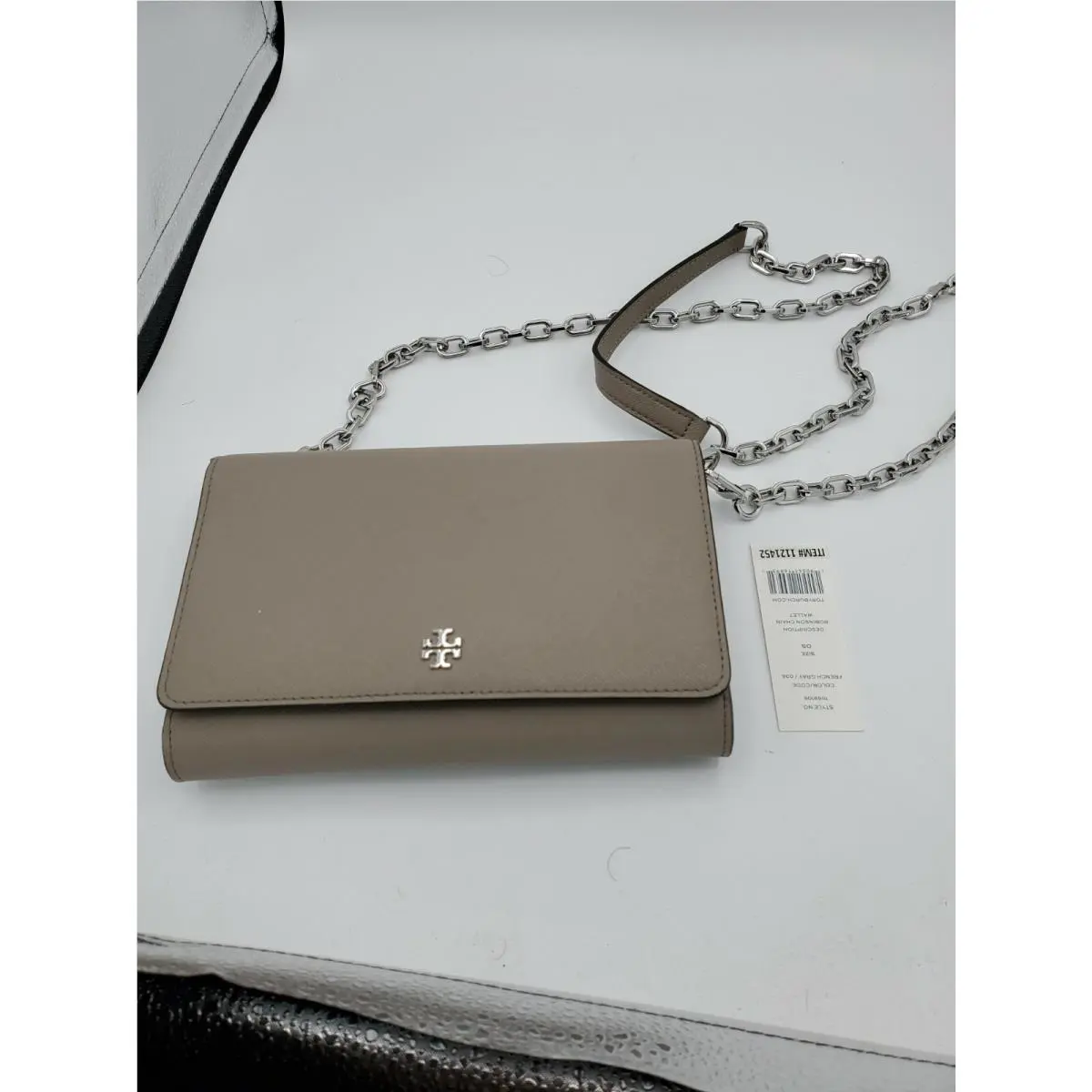 Tory Burch Robinson Leather Chain Wallet/shoulder/crossbody Bag in French Gray