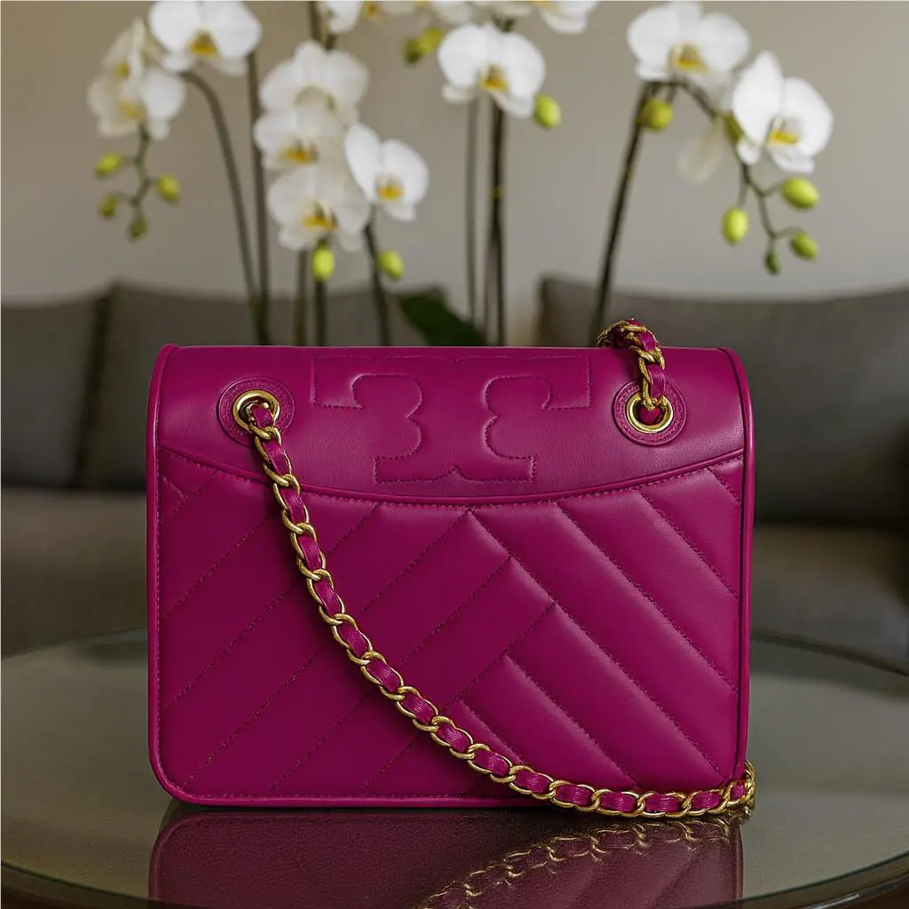 Tory Burch Alexa Party Fuchsia Quilted Leather Convertible Shoulder Bag