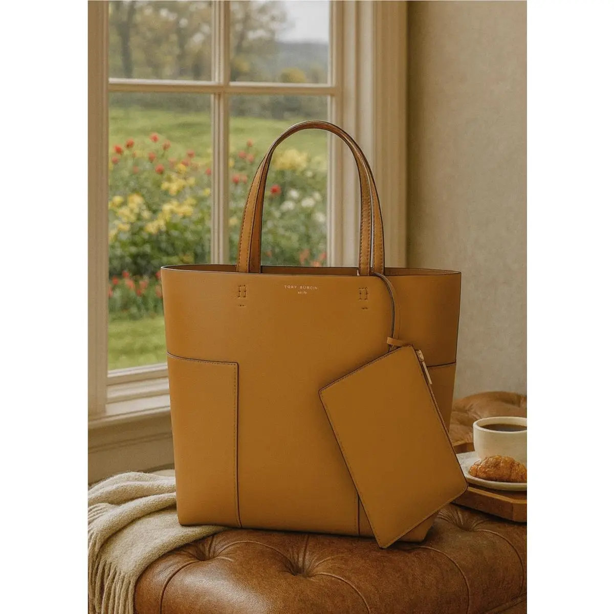 Tory Burch Block-t British Tan Smooth Leather Tall Shoulder Tote Bag