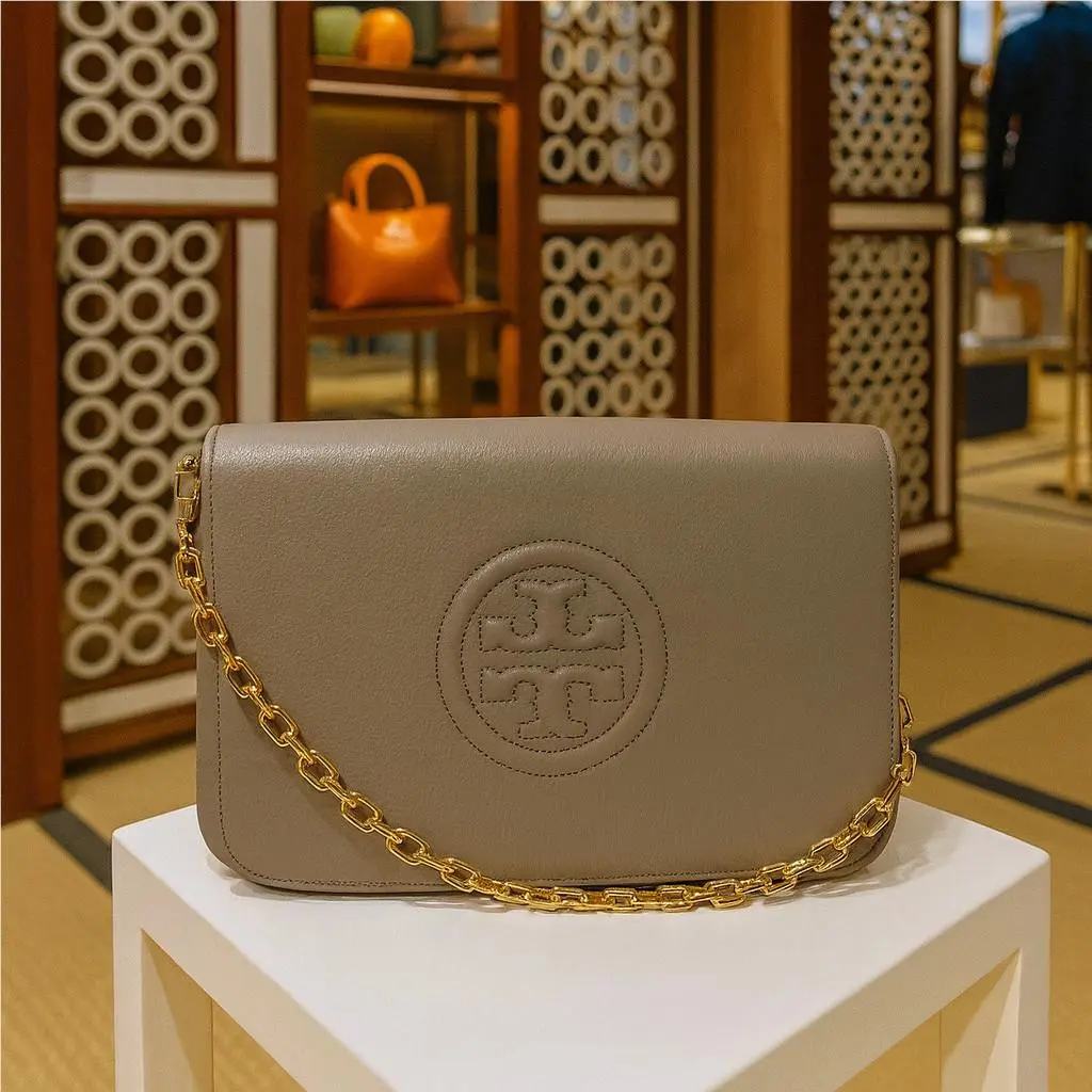 Bombe French Gray Leather Convertible Clutch/shoulder Bag by Tory Burch
