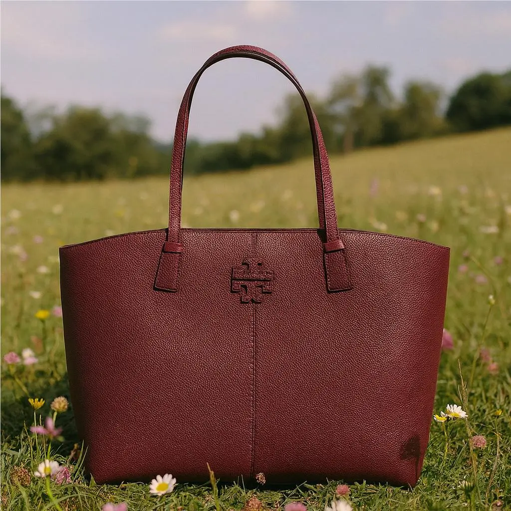 Tory Burch Mcgraw Claret Wine Red Leather Large Carryall Shopper Tote Bag