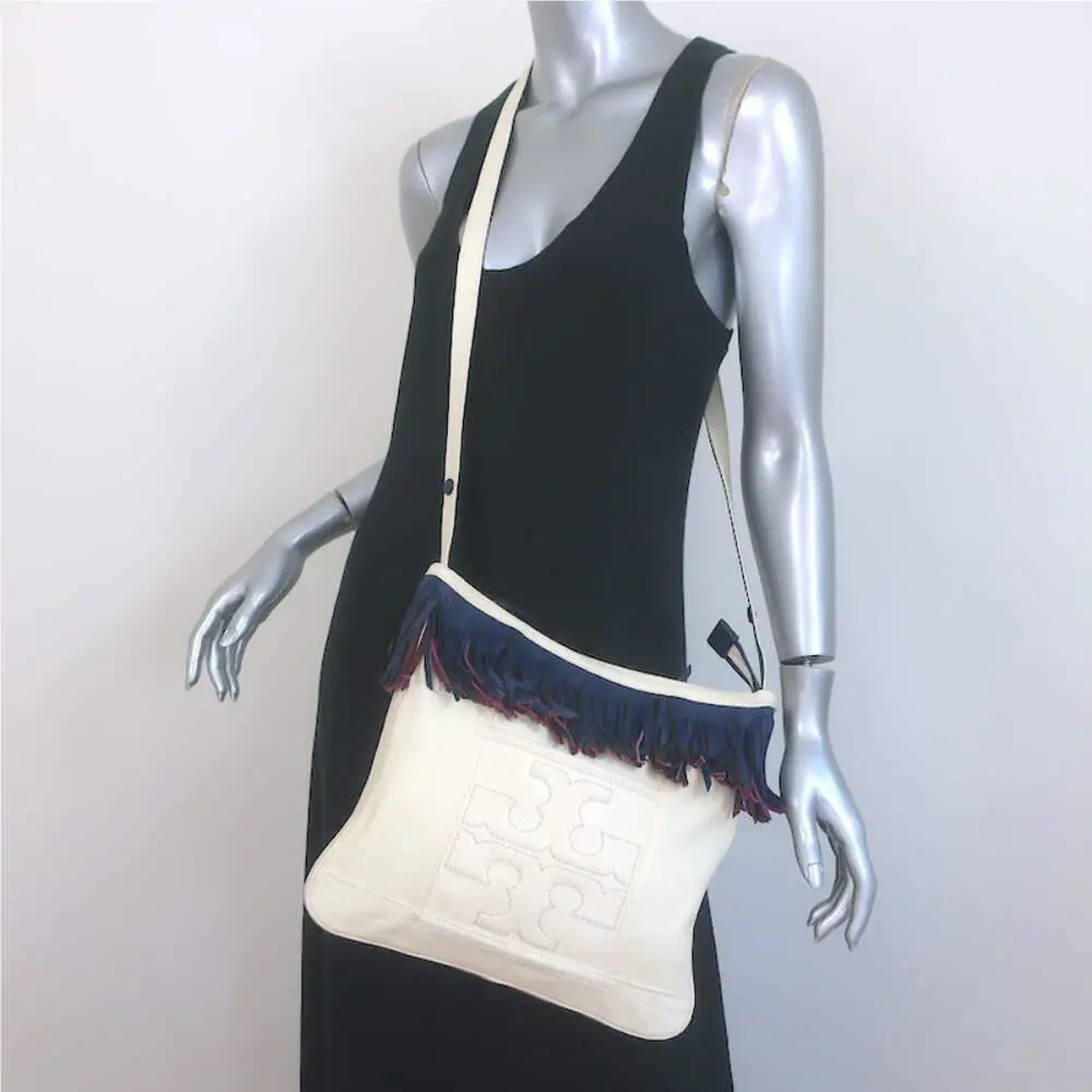 Tory Burch Fringed Canvas Crossbody Cream Small Shoulder Bag