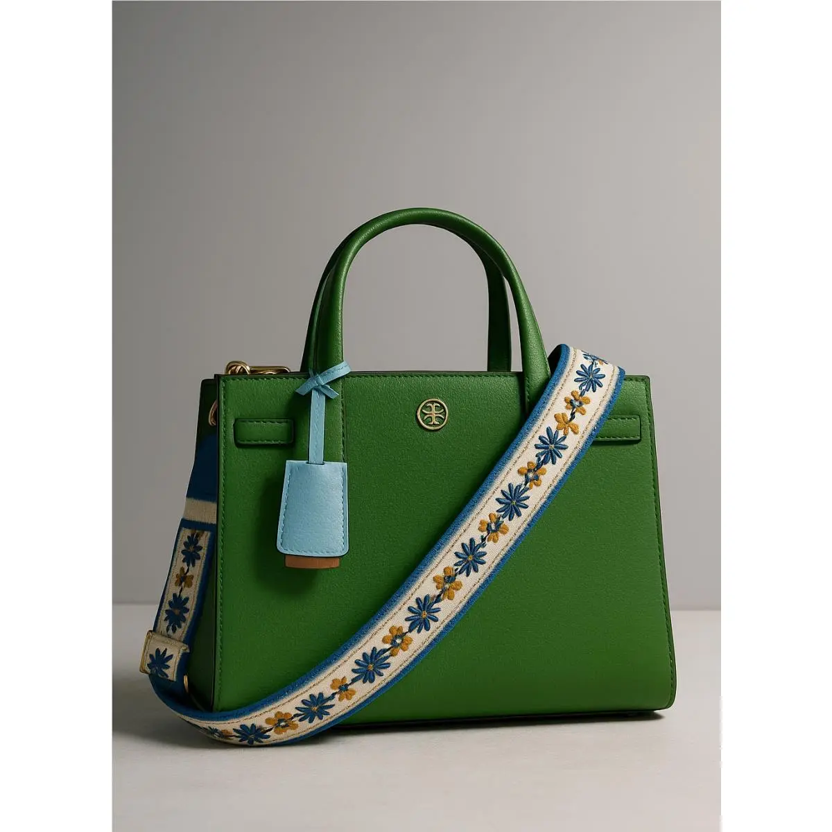 Tory Burch Walker Spinach Green Leather Webbing Strap Small Satchel/tote Bag