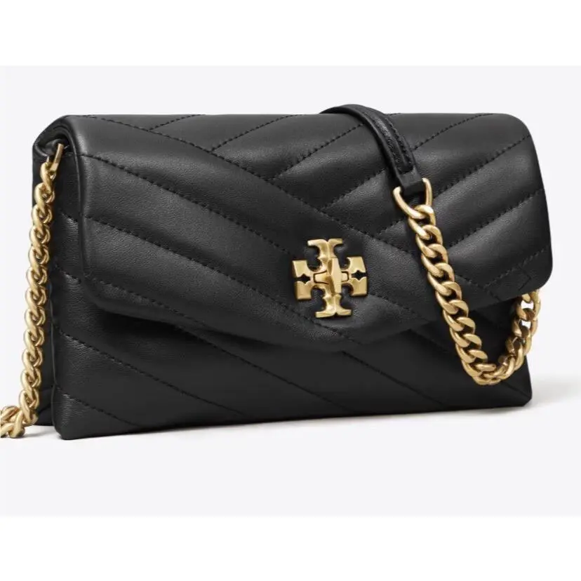 Tory Burch Kira Chevron Quilted Leather Wallet on a Chain Black Package