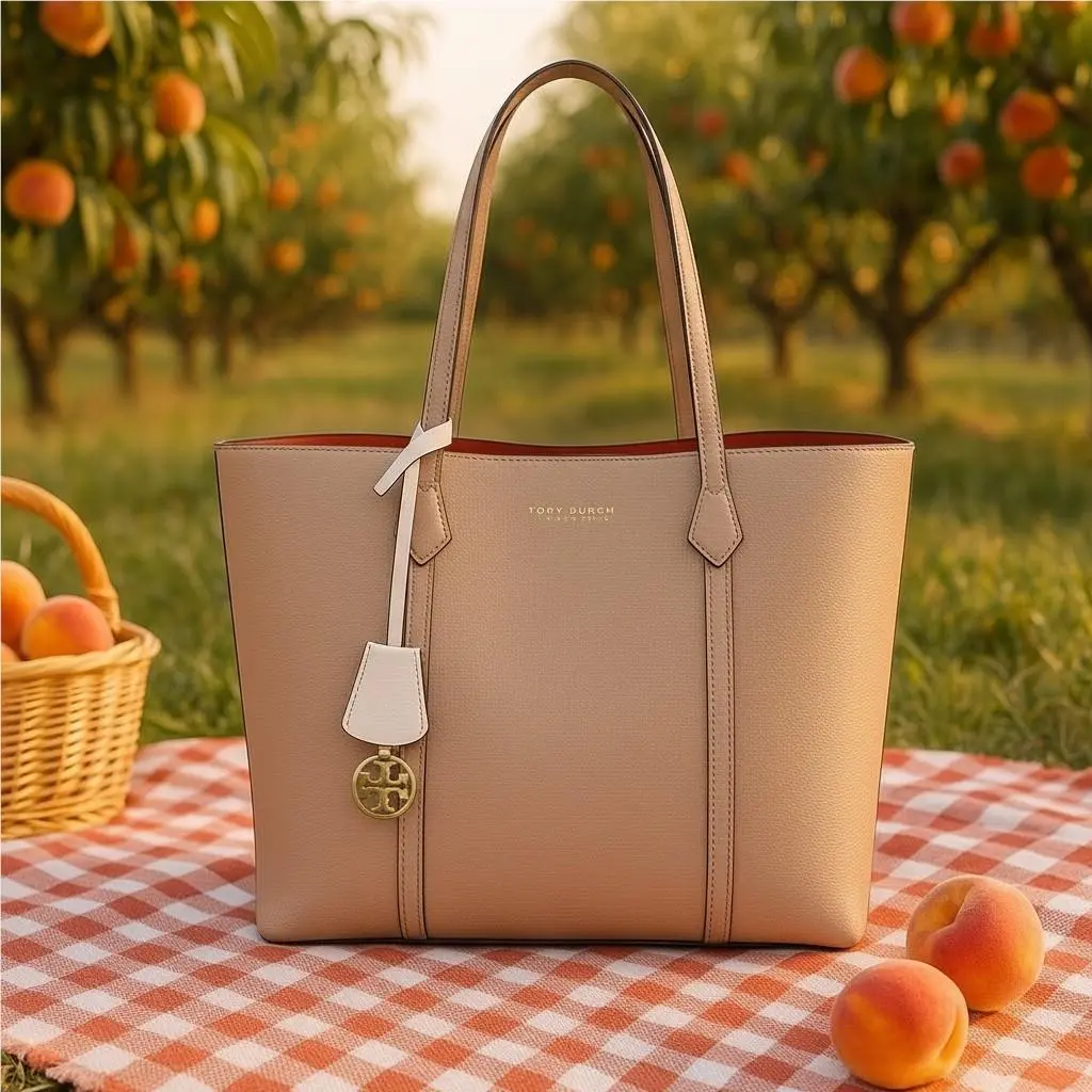 Tory Burch Perry Triple Compartment Tote Devon Sand Soft Beige Leather Bag