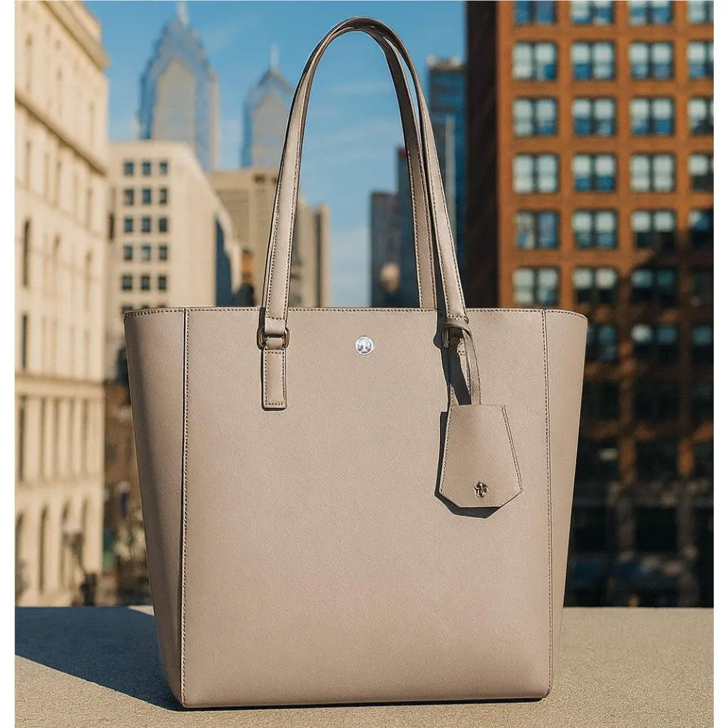 Tory Burch Robinson Tote Gray Heron Saffiano Leather Large Work Laptop Bag