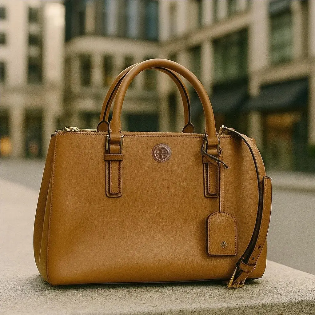 Tory Burch Robinson Mini Double-zip Tigers Eye Tan Leather Tote Bag/satchel