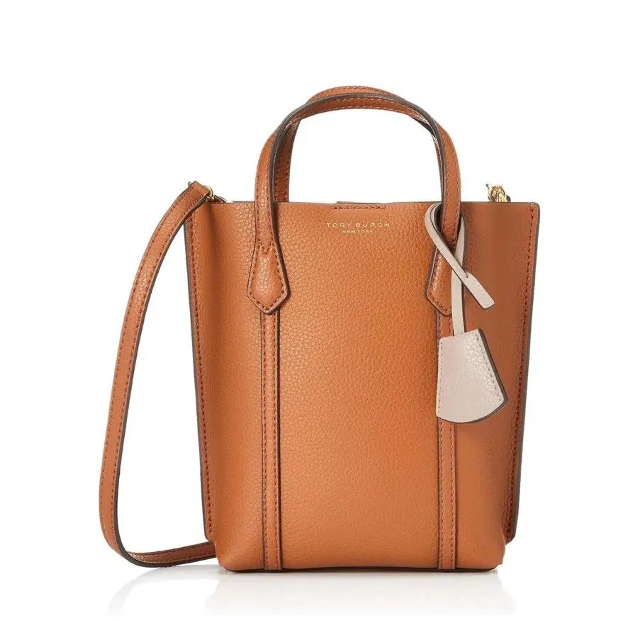 Tory Burch Mini Perry Top Handles Leather Tote Crossbody in Light Umber