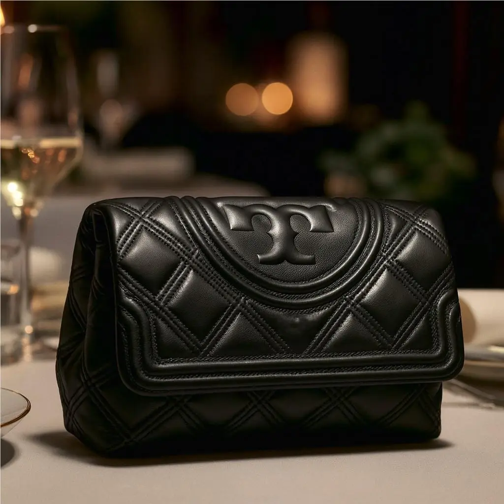 Soft Fleming Black Quilted Leather Clutch/handbag/evening Purse by Tory Burch