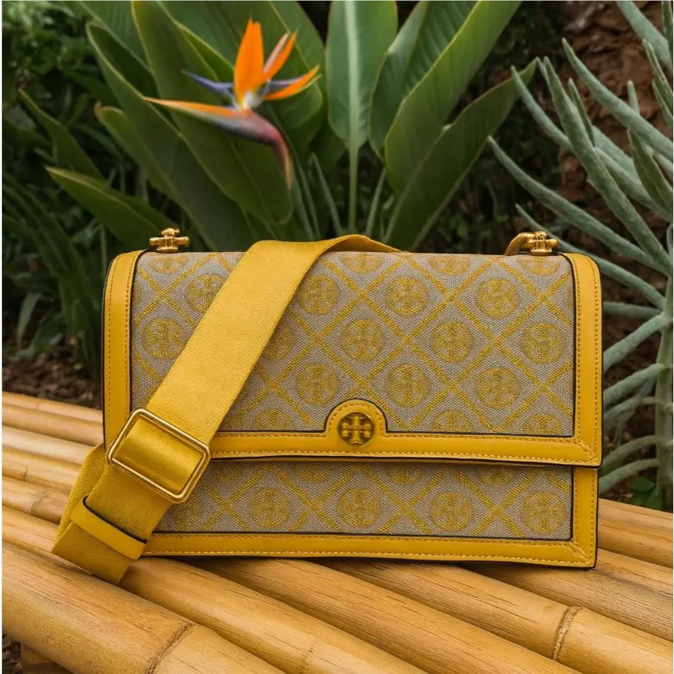 Tory Burch T Monogram Yellow Goldfinch Jacquard Shoulder Bag/crossbody Bag