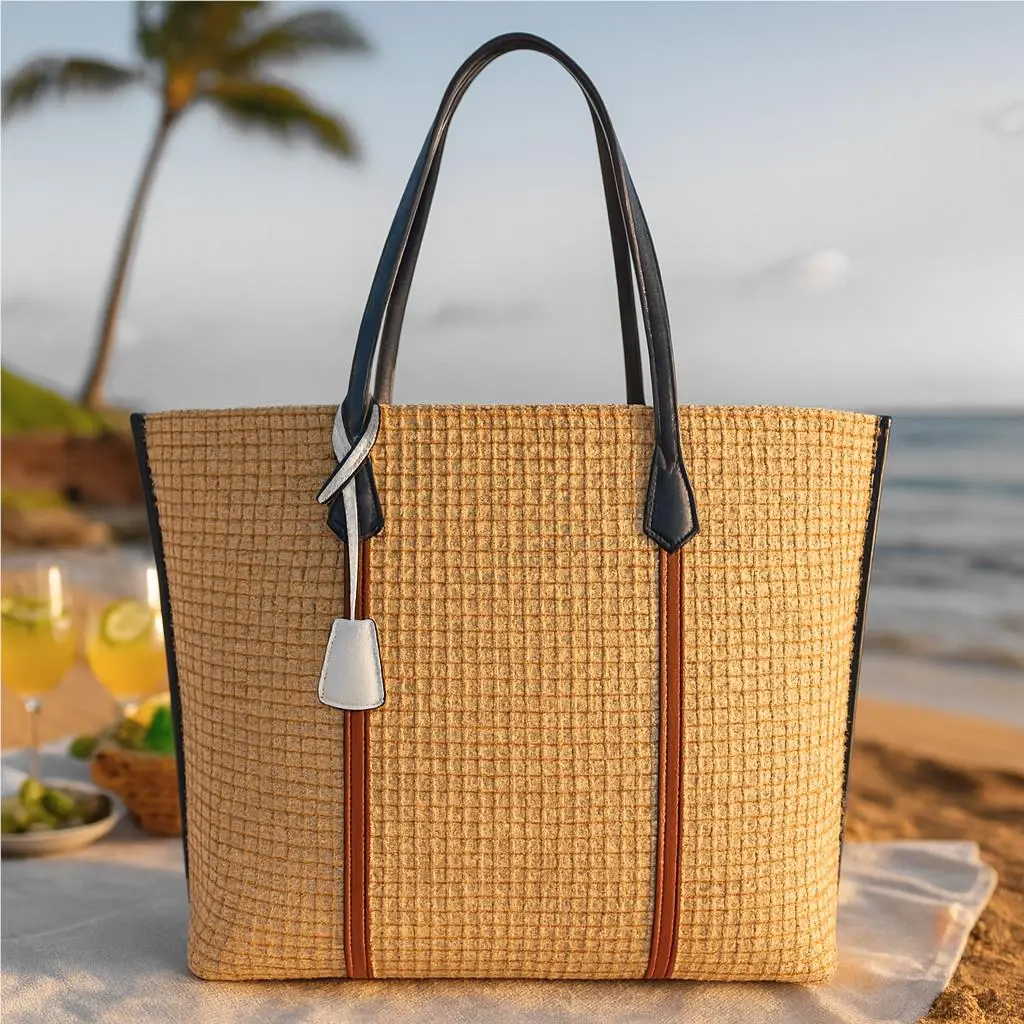 Tory Burch Perry Straw Oversized Tote Bag Natural/navy Destination Tote