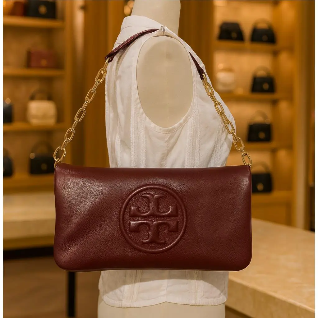 Tory Burch Bombe Reva Red Agate Leather Shoulder Bag/clutch