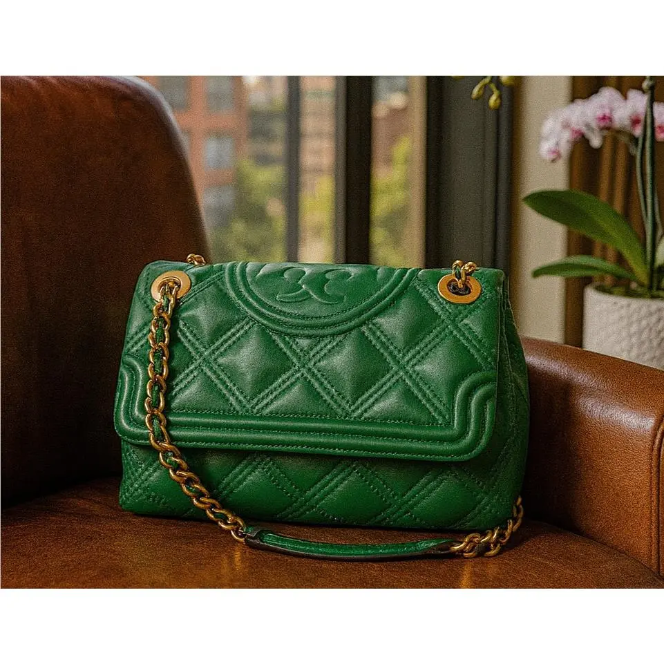 Tory Burch Soft Fleming Arugula Green Leather Small Convertible Shoulder Bag