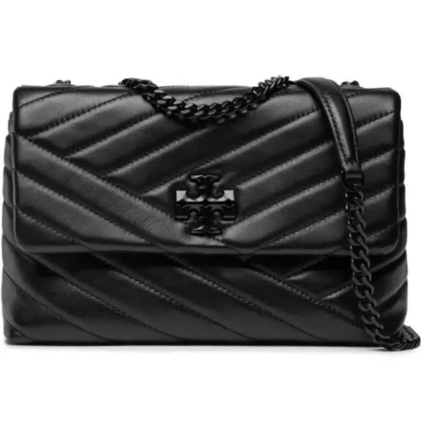 Tory Burch Hb Kira Chevron Powder Coated Convertible Shoulder Bag Black