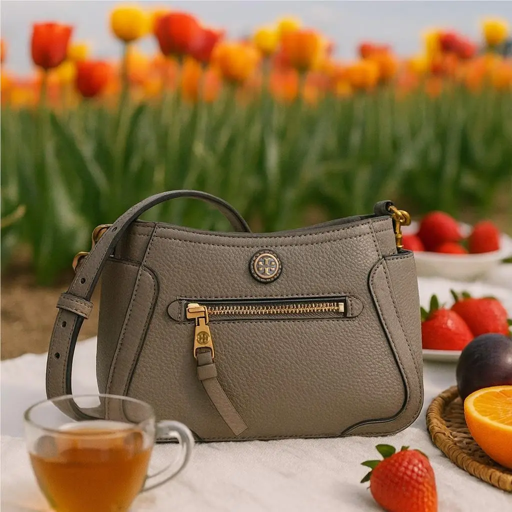 Tory Burch Frances French Gray Leather Mini Crossbody/shoulder Bag