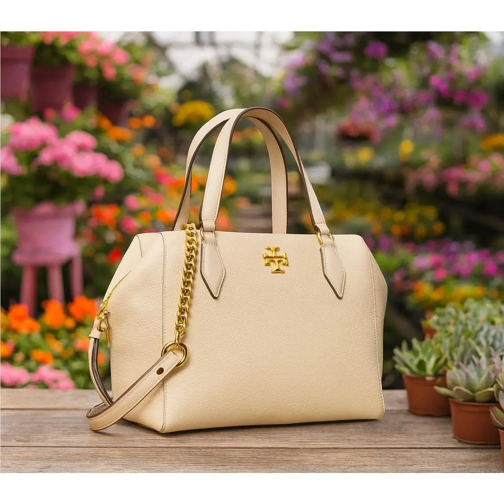 Tory Burch Kira Cream Pebbled Leather Satchel/shoulder Bag/crossbody Bag