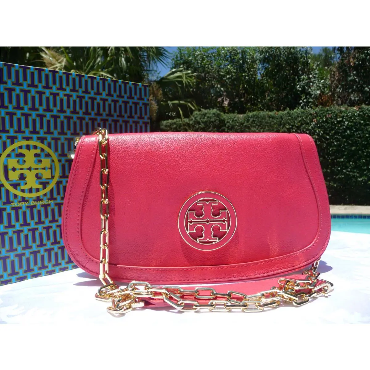 Tory Burch Amanda Logo Clutch Crossbody Carnival $350-PLUS Gift Bag
