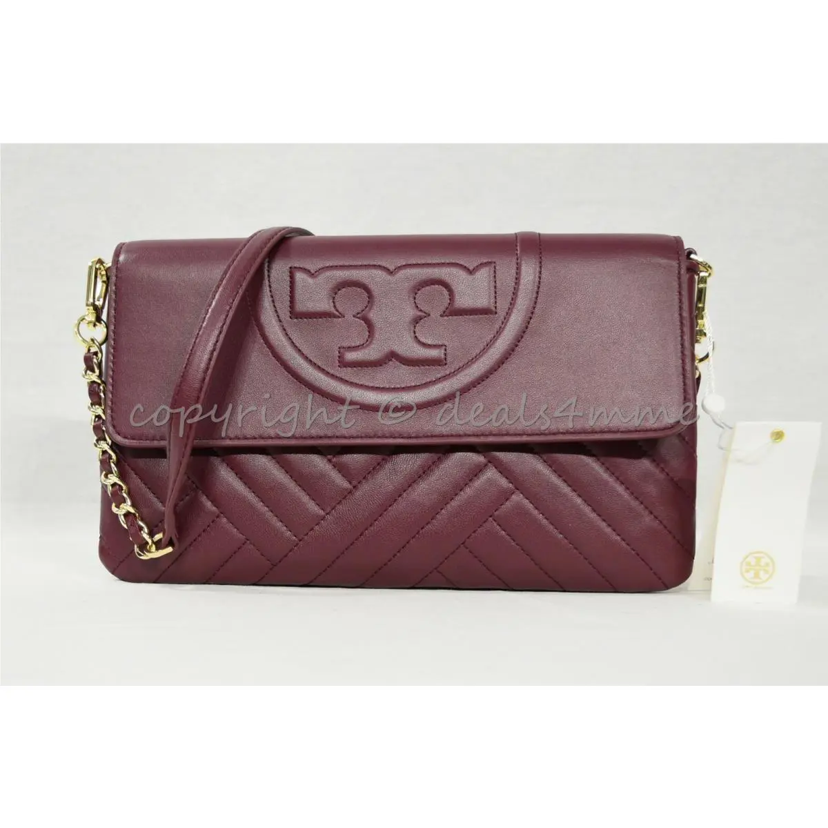 Tory Burch Alexa Leather Clutch / Shoulder Bag in Imperial Garnet