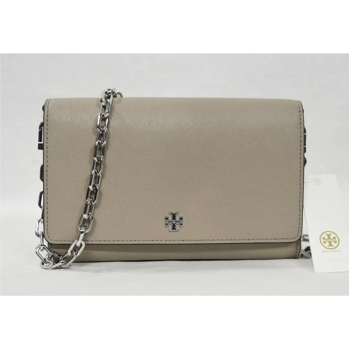 Tory Burch Robinson Leather Chain Wallet/shoulder/crossbody Bag in French Gray