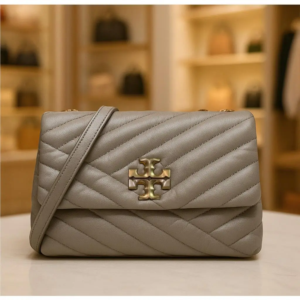 Tory Burch Kira Chevron Gray Heron Small Convertible Shoulder/crossbody Bag