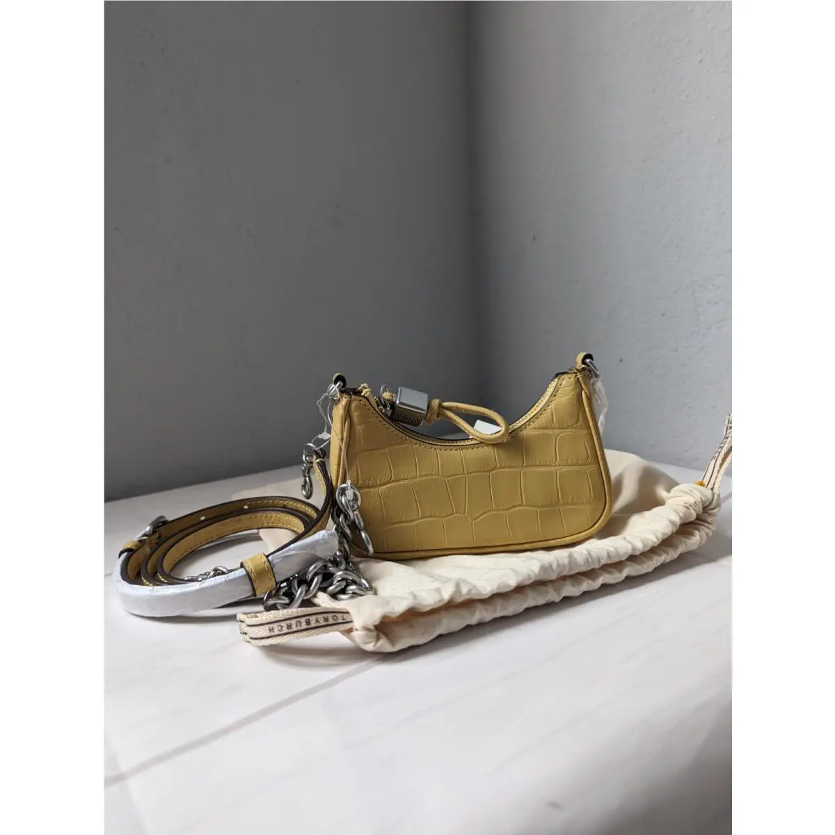 Tory Burch Mercer Embossed Nano Crossbody Coin Purse IN Bee Wax