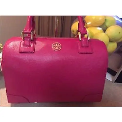 Tory Burch Raspberry Magenta Pink Saffiano Leather Robinson Middy Satchel