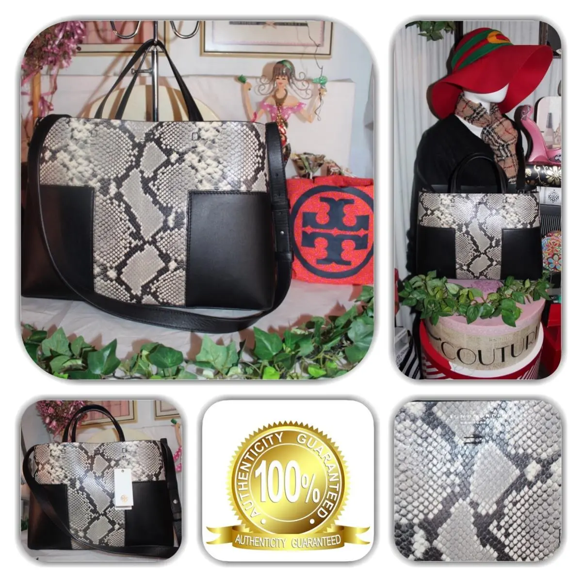 Regal Nwt-tory Burch Snake Leather Tote 2-WAY Handbag -dust Bag Not Included