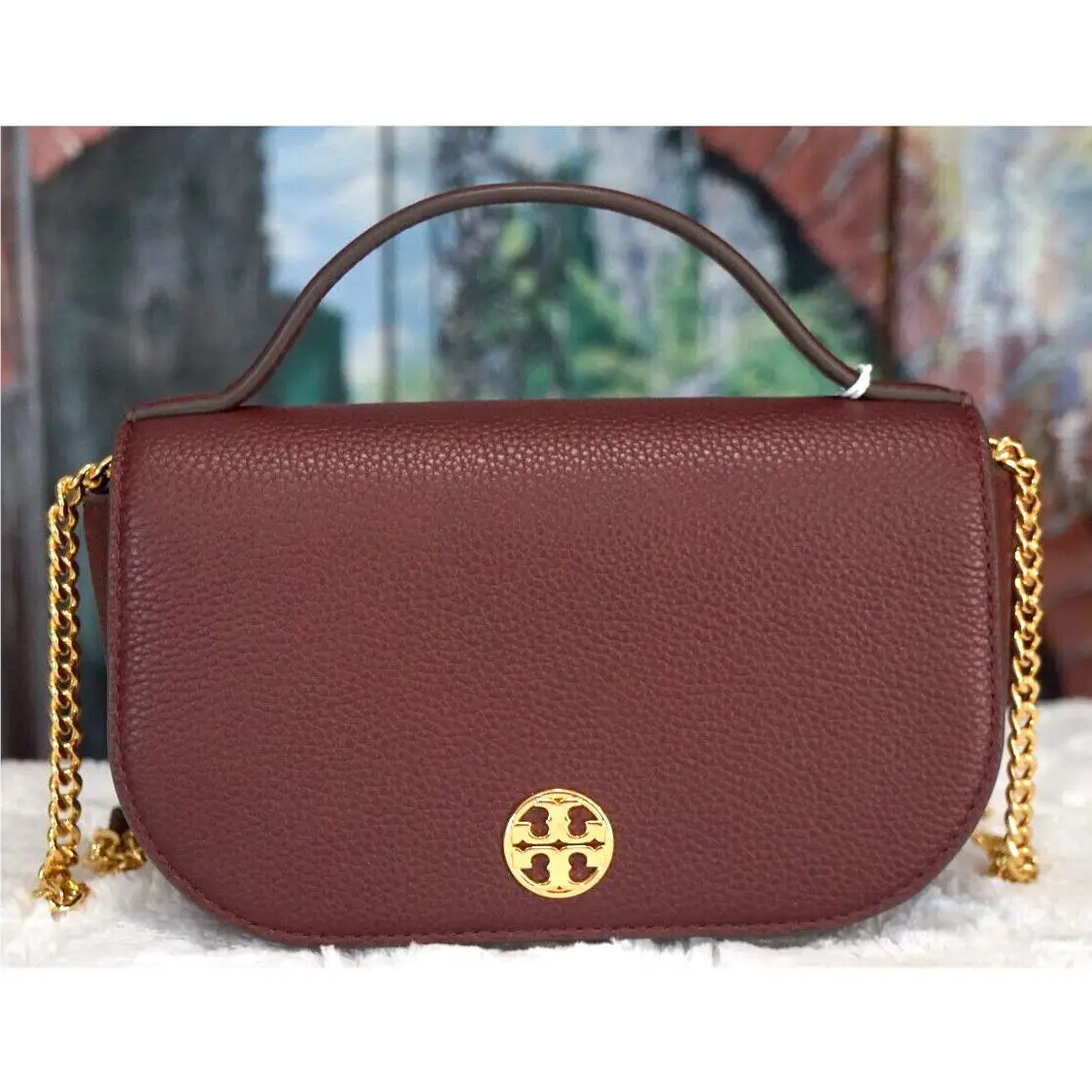 Tory Burch Limited Edition Mini Top Handle Bag In Dark Rhubarb Leather Gold