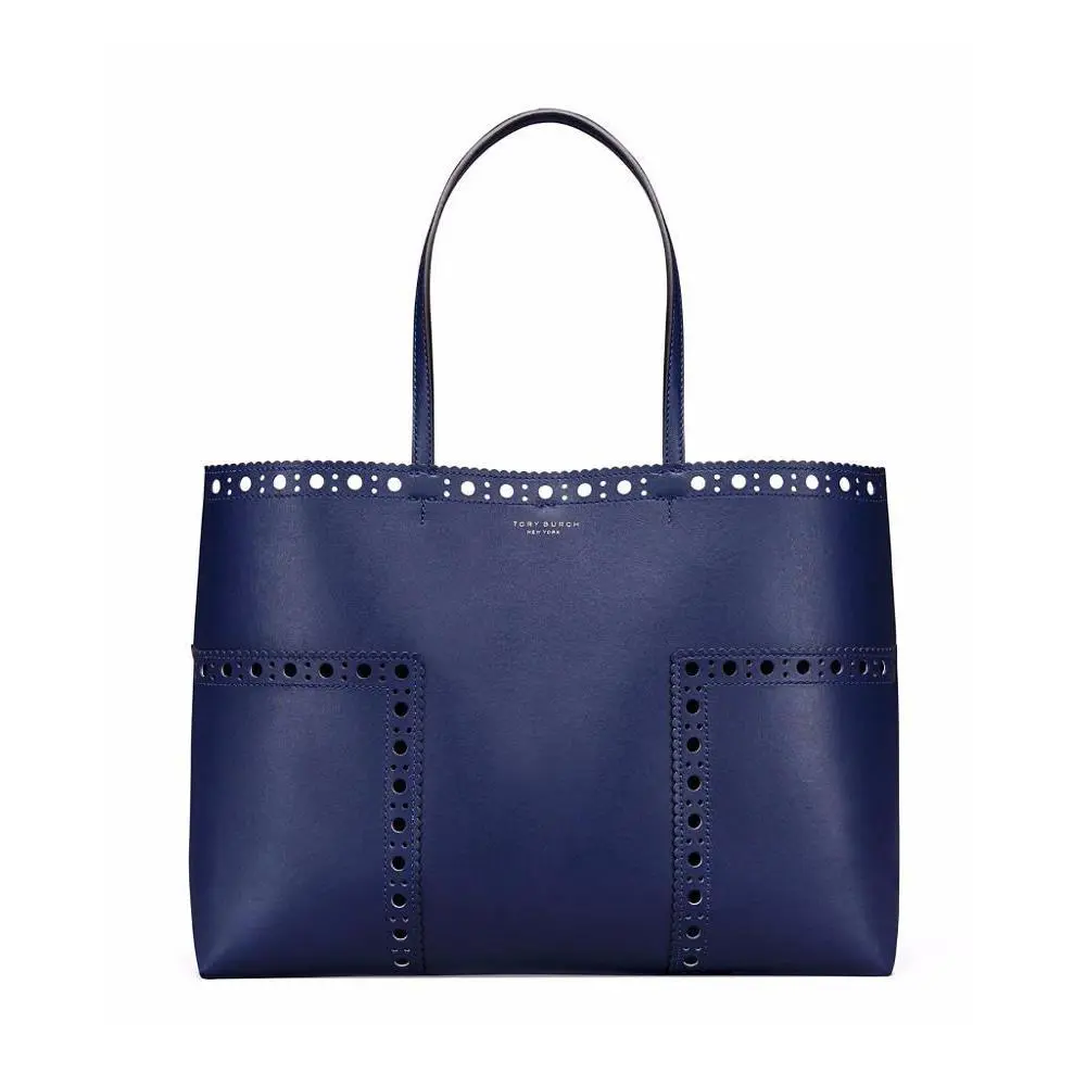 Tory Burch Leather Block T Brogue Navy/apple Cherry