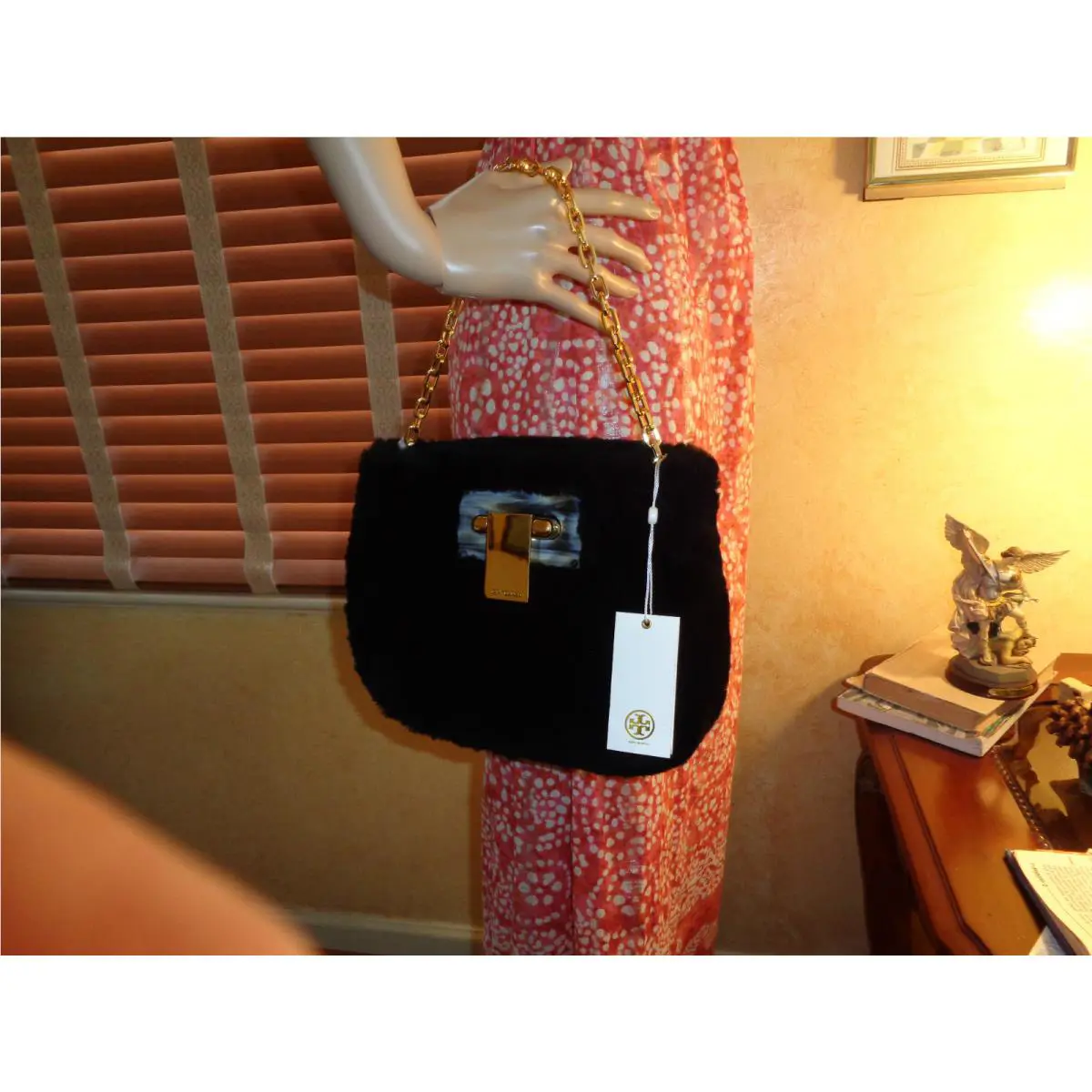 Tory Burch Fun Fur Black Sheepskin Clutch Dust Bag