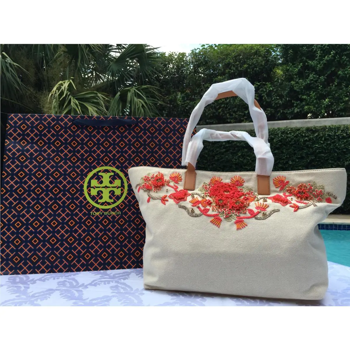 Tory Burch Rodeo Tote Ivory/coral Limited Edition-nwt Dustcover