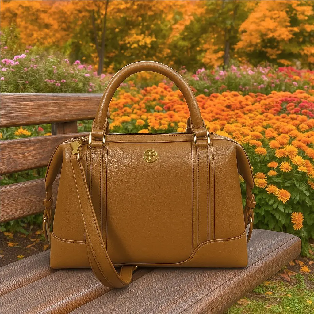 Tory Burch Landon Bark Brown Pebbled Leather Mini Satchel/shoulder Bag