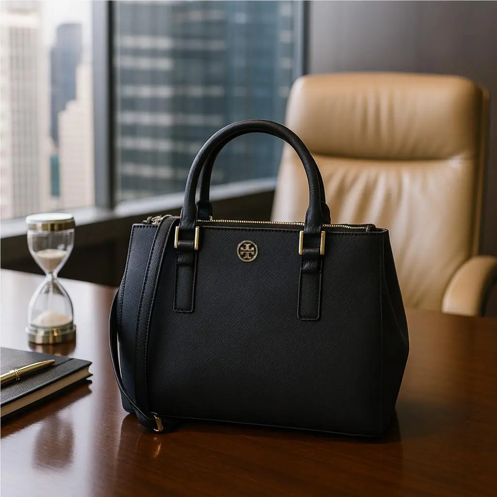 Tory Burch Robinson Mini Double-zip Black Saffiano Leather Tote/shoulder Bag