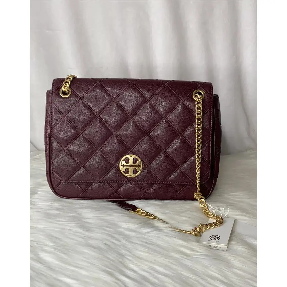 Tory Burch Willa Quilted Leather Shoulder Chain Crossbody 87862 Claret/639
