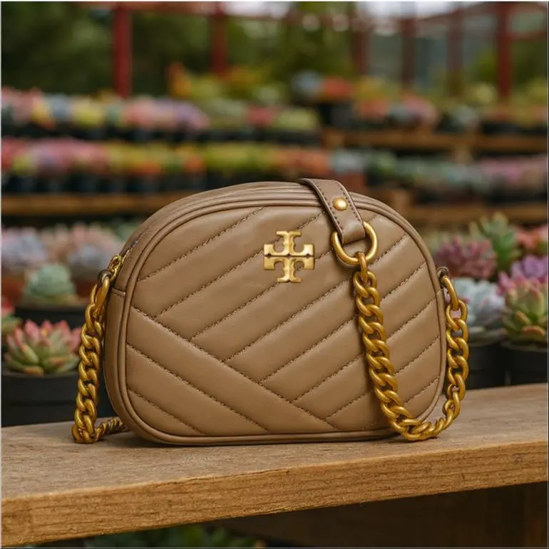 Tory Burch Kira Chevron Sandpiper Taupe Leather Small Crossbody/camera Bag