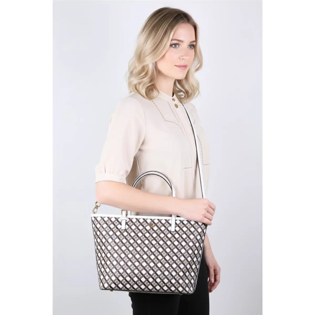 Hard to Find Tory Burch Geo Logo Small Tote Shoulder Bag Crossbody 143703