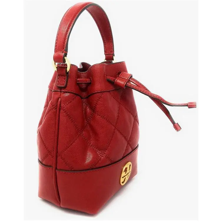 Tory Burch Willa Quilted Leather Drawstring Bucket Crossbody Red