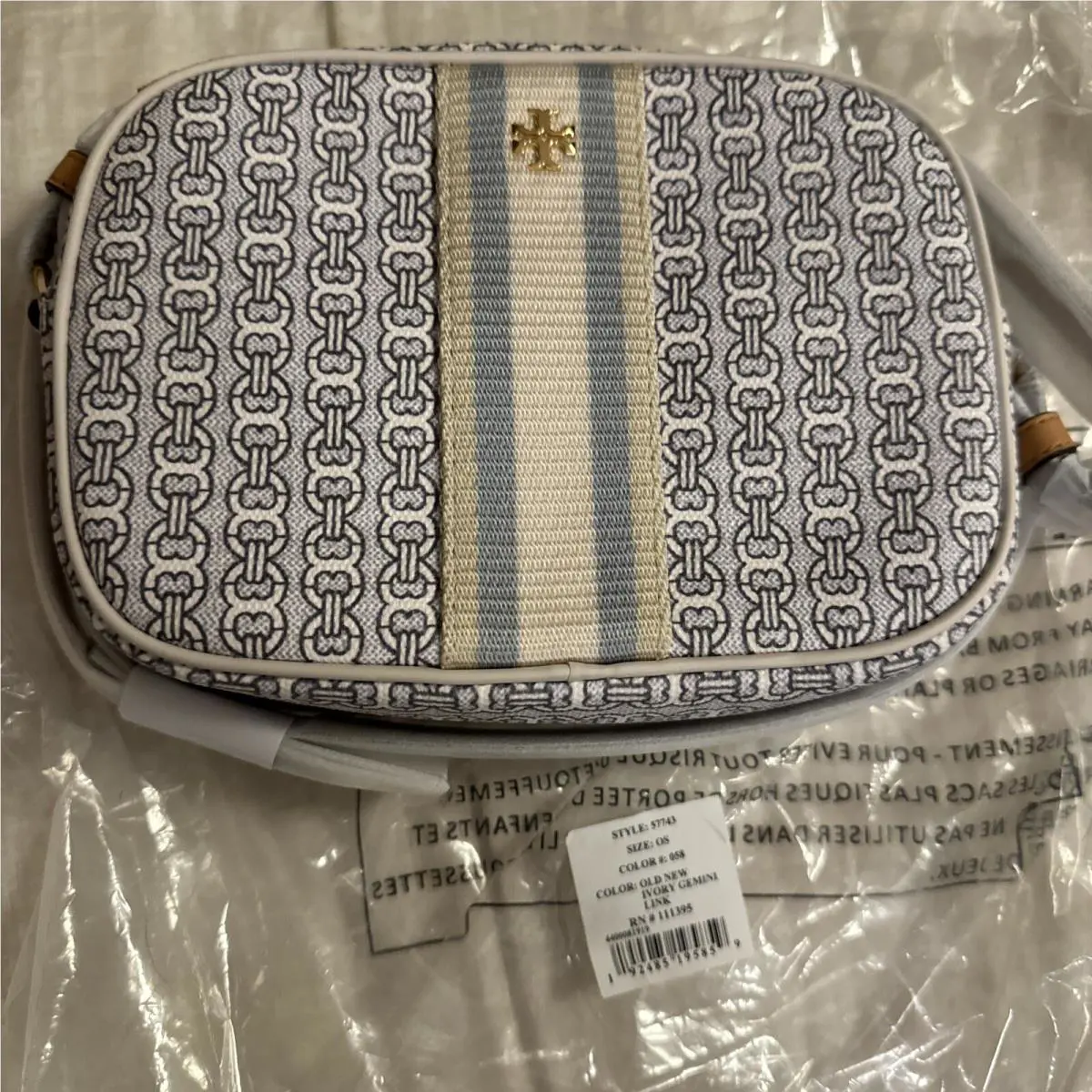Tory Burch Gemini Link Canvas Mini Bag Ivory / Blue Crossbody