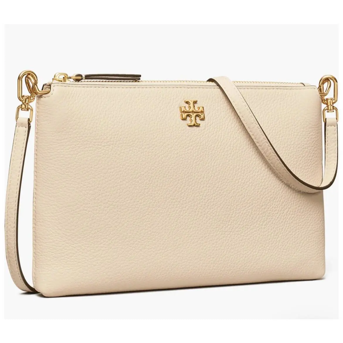 Tory Burch Mercer Cream Pebble Leather Zip Crossbody Bag Package