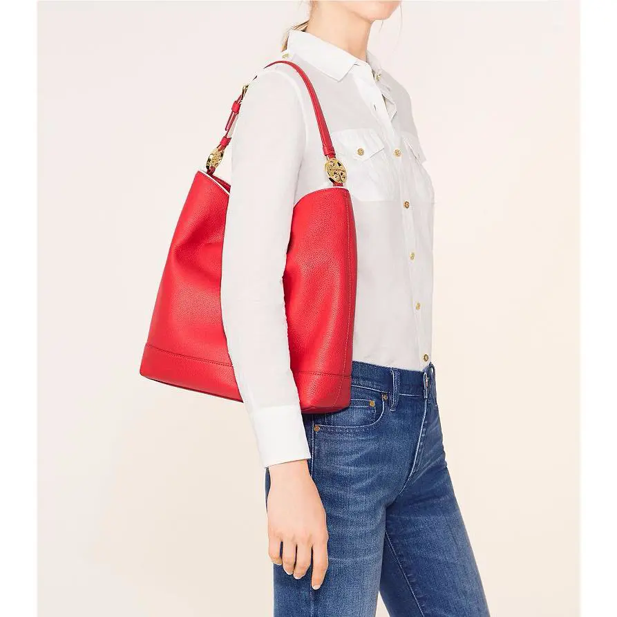 Tory Burch Duet Leather Hobo / Shoulder Bag in Cherry Apple/ Ivory