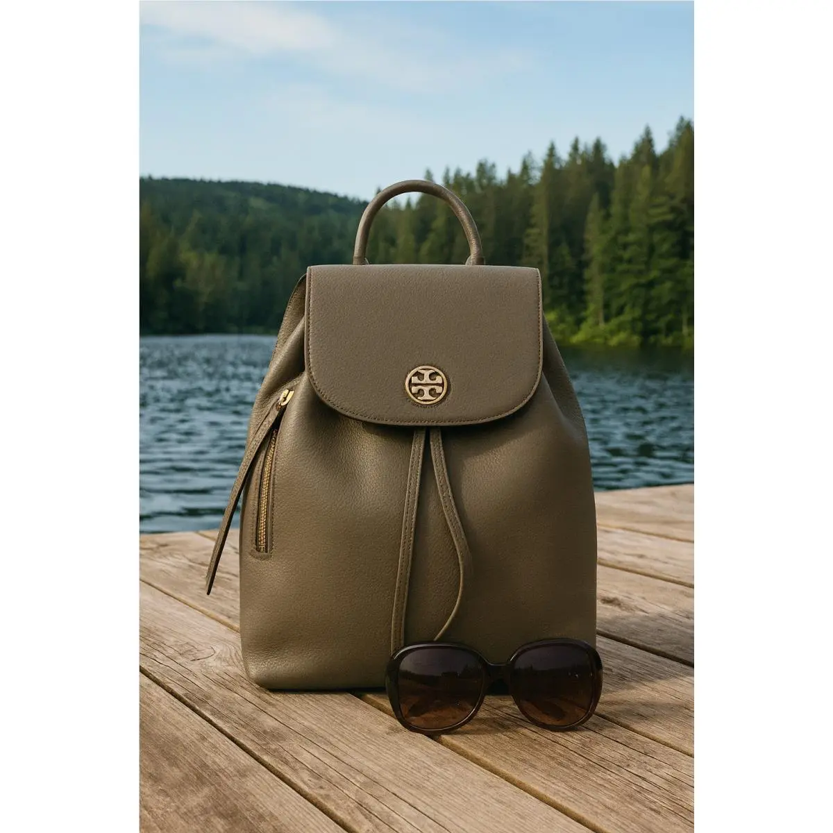 Tory Burch Brody Porcini Gray Leather Large Backpack - Tory Burch