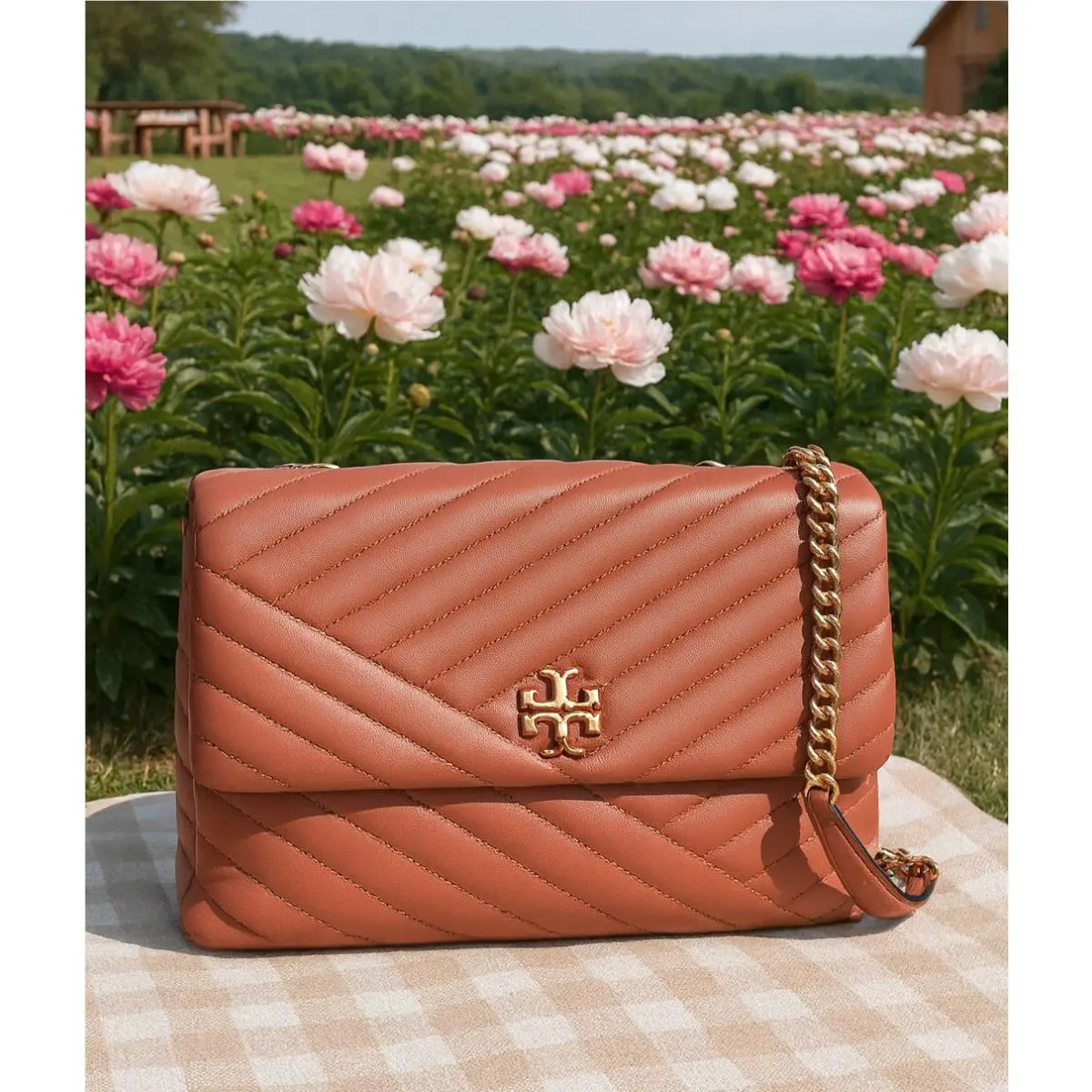Tory Burch Kira Chevron Coral/salmon Pink Convertible/shoulder/crossbody Bag