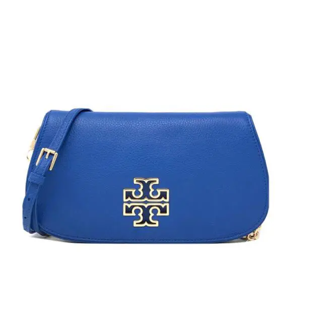 Tory Burch Brittenclutch Bondi Blue Gold Chain Strap Crossbody Clutch Bag