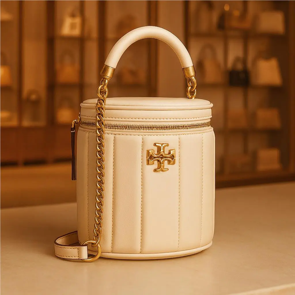 Tory Burch Kira Brie Cream Leather Mini Vanity Case/shoulder/crossbody Bag