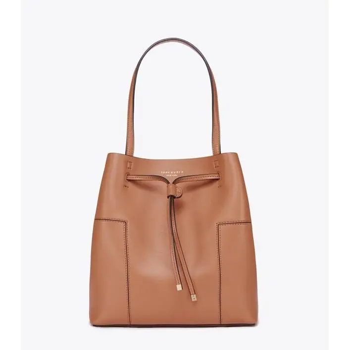 Tory Burch Block-t Drawstring Leather Bucket Tote Bag Satchel Vachetta