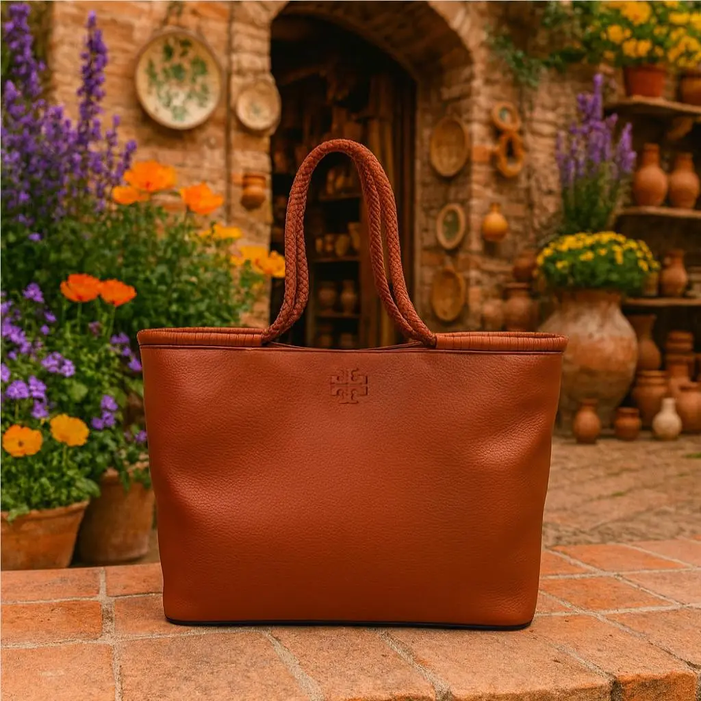Tory Burch Taylor Desert Spice Rust Sienna Pebbled Leather Tote Bag