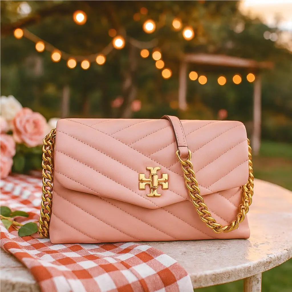 Tory Burch Kira Chevron Pink Leather Chain Wallet/crossbody/shoulder Bag
