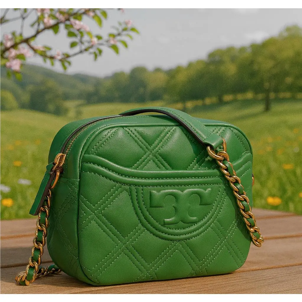 Tory Burch Soft Fleming Arugula Green Leather Small Camera Bag/crossbody Bag