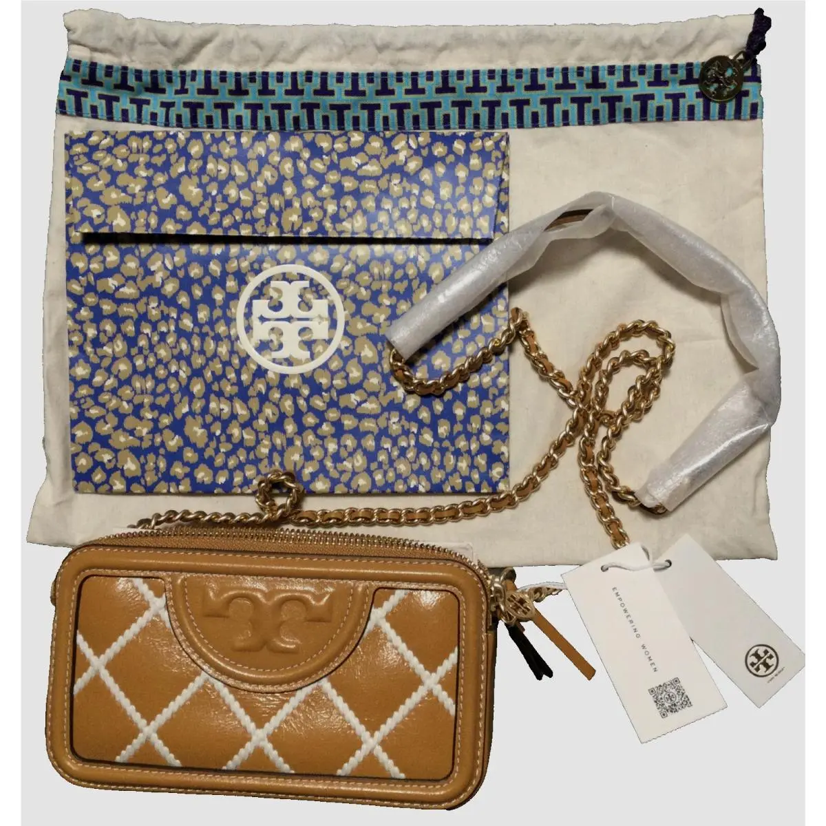 Tory Burch Fleming Pop Quilt Double Zip Mini Bag Dark Cannoli