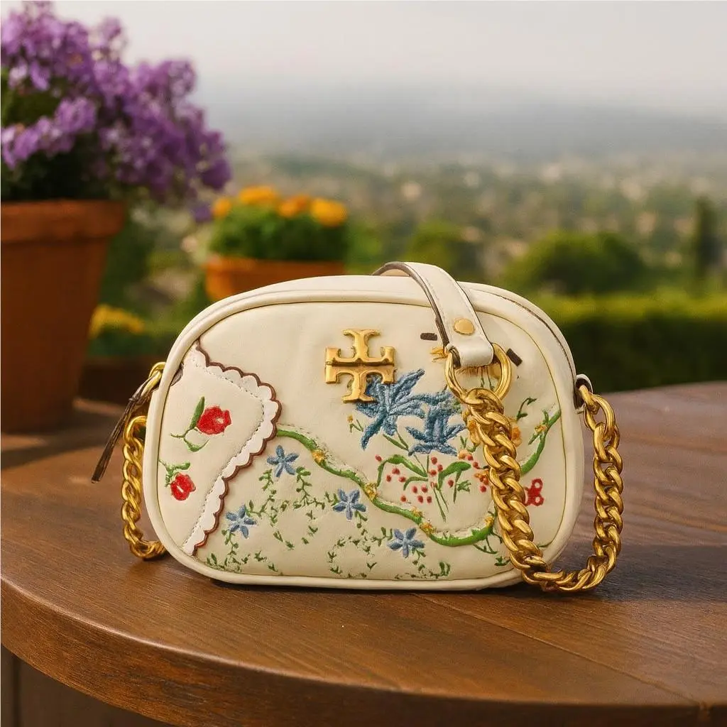 Tory Burch Kira Afternoon Tea Mixed Floral Leather Small Crossbody Camera Bag